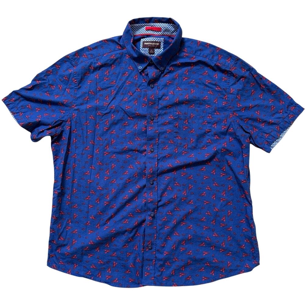 Johnston & Murphy Lobster Print Short Sleeve Button Down Shirt Men’s XL Coastal